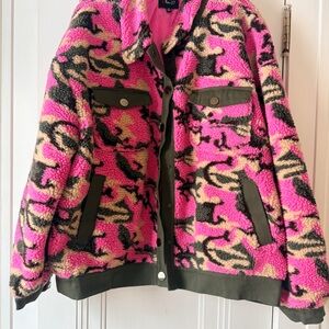 Vibrant Pink and Green Teddy Jacket